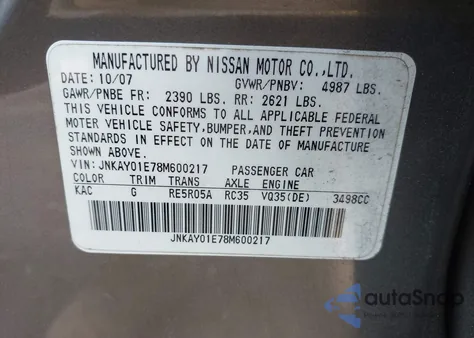 2008 Infiniti M35 z USA, uszkodzony, nr VIN JNKAY01E78M600217